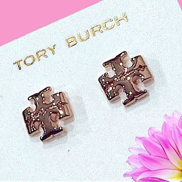 TORY BURCH KIRA LOGO ROSE GOLD EARRINGS - Picture 1 of 2